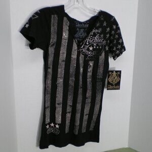 Archaic by Affliction Motor Club Black and White Short Sleeve Graphic Tee, Sz S